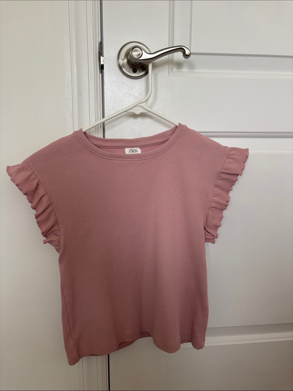 Zara Dusty Rose Ruffle Sleeve Ribbed Tee